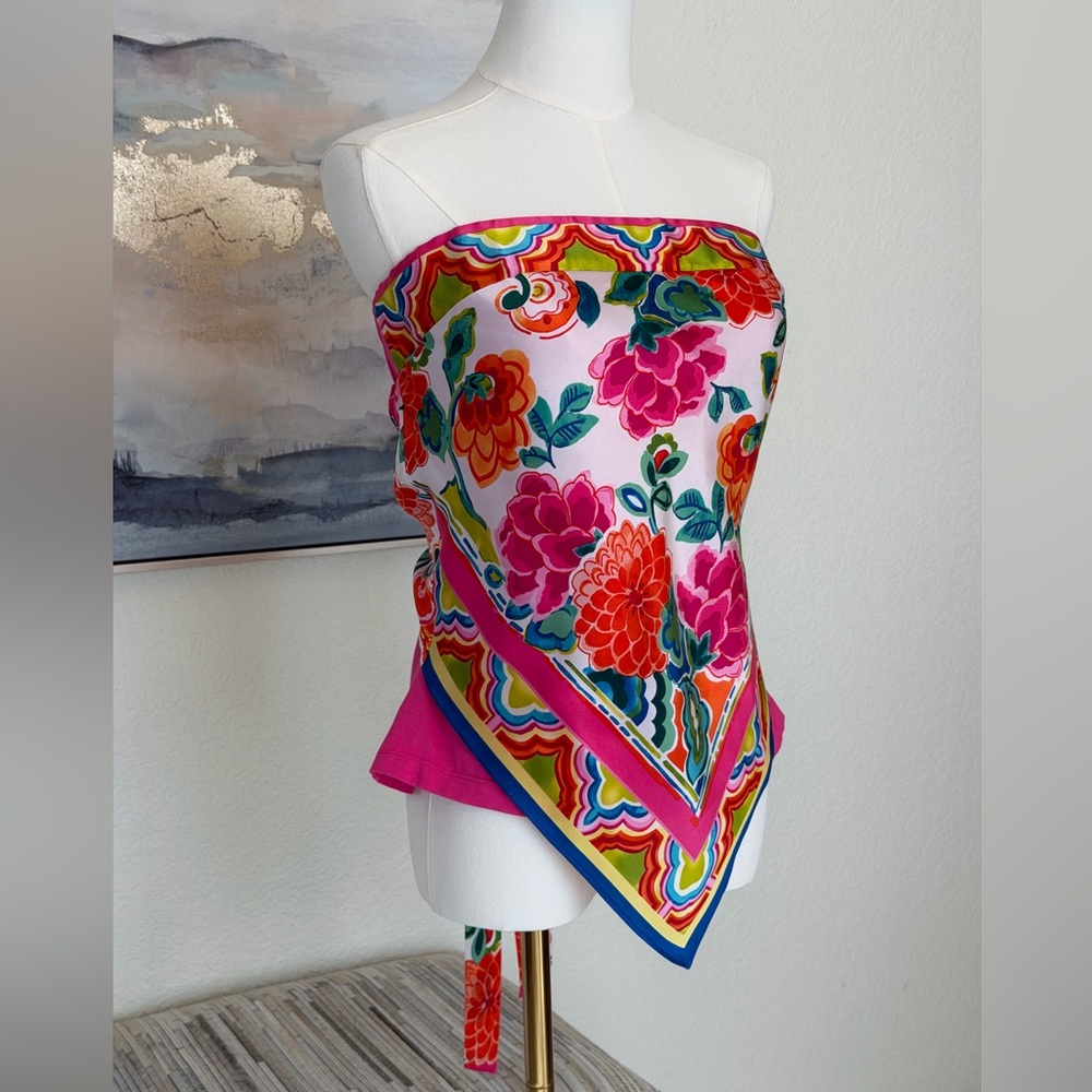 Caché Y2K Silk Scarf/Handkerchief Print Strapless Top Floral Bandana Hem - Picture 10 of 16